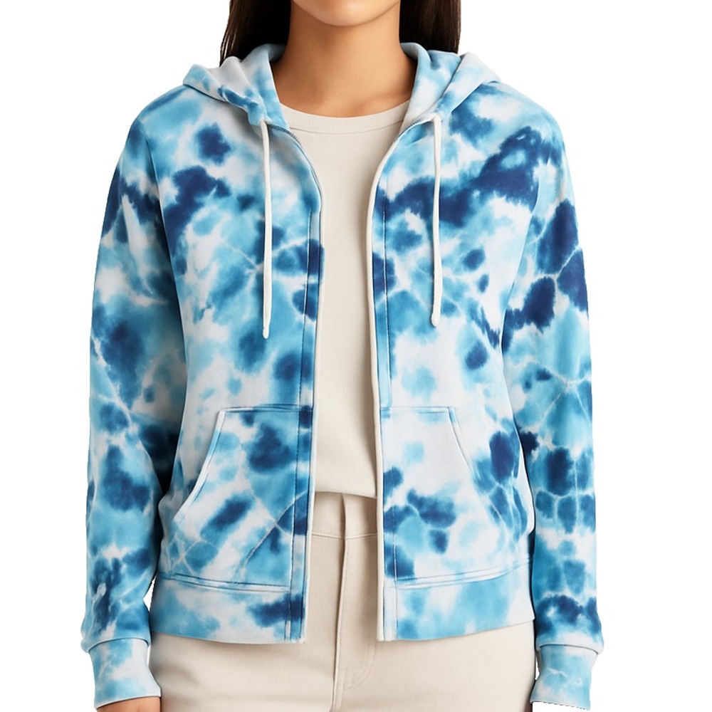 Old Navy Blue Tie Dye Zip Up Hoodie Soft Cozycore Cotton Blend Womens S